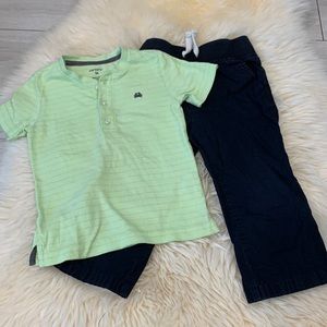 Carter’s Neon Green 3 Button Shirt and Black Cargo Pants in 2T
